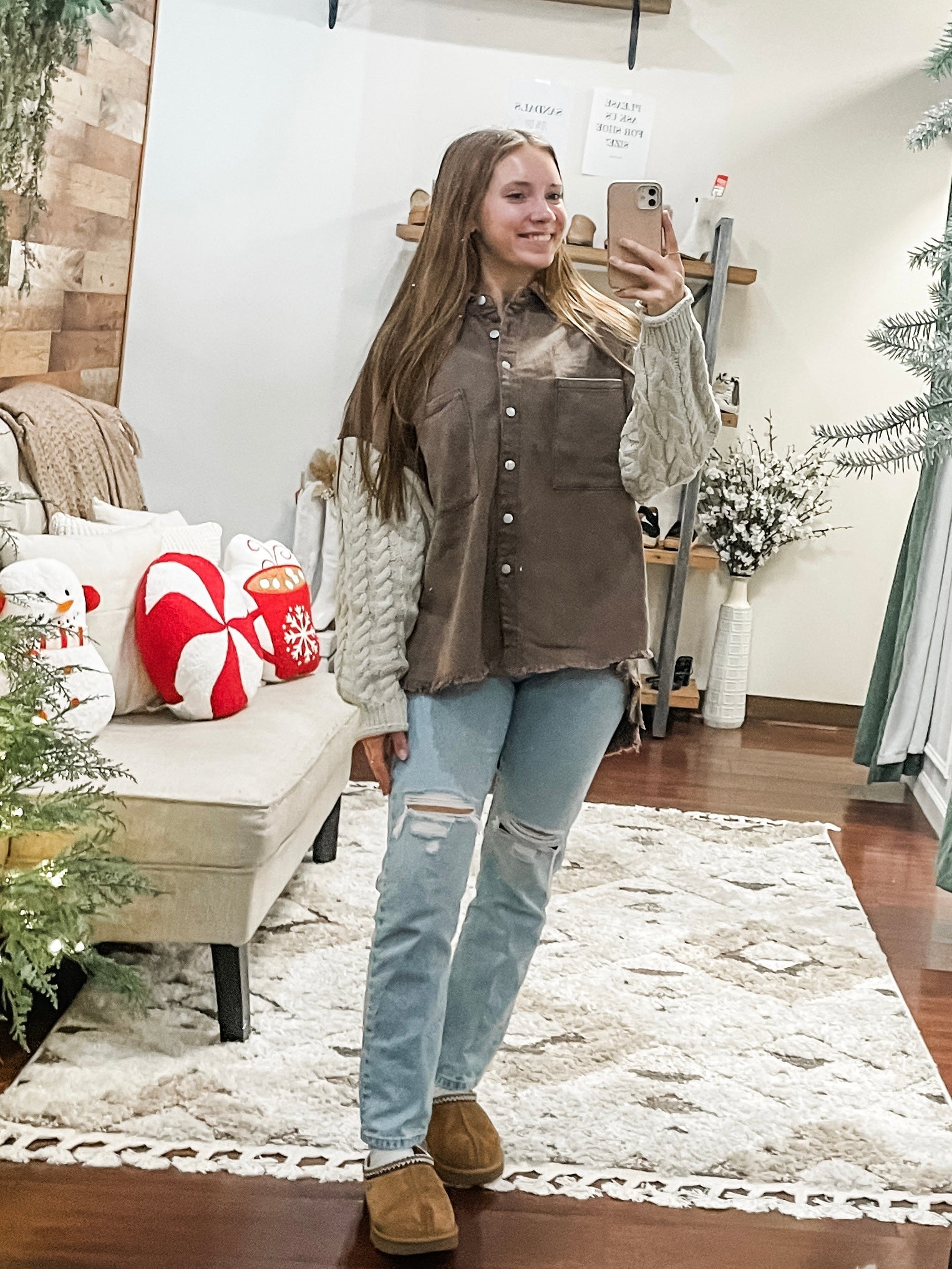 Contrast Sweater Sleeve Shacket