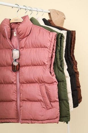 The Tori Mauve Casual Puffer Vest